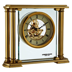 London Clock Company 1922 Gold Column Skeleton Mantel Clock